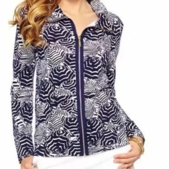 Lilly Pulitzer full zip French Terry Jacket Oh Cabana Boy Navy White XS - Picture 2 of 6